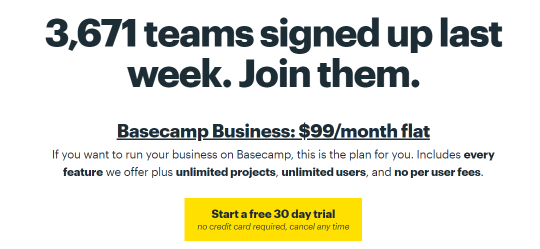 Basecamp flat-rate billing subscription example